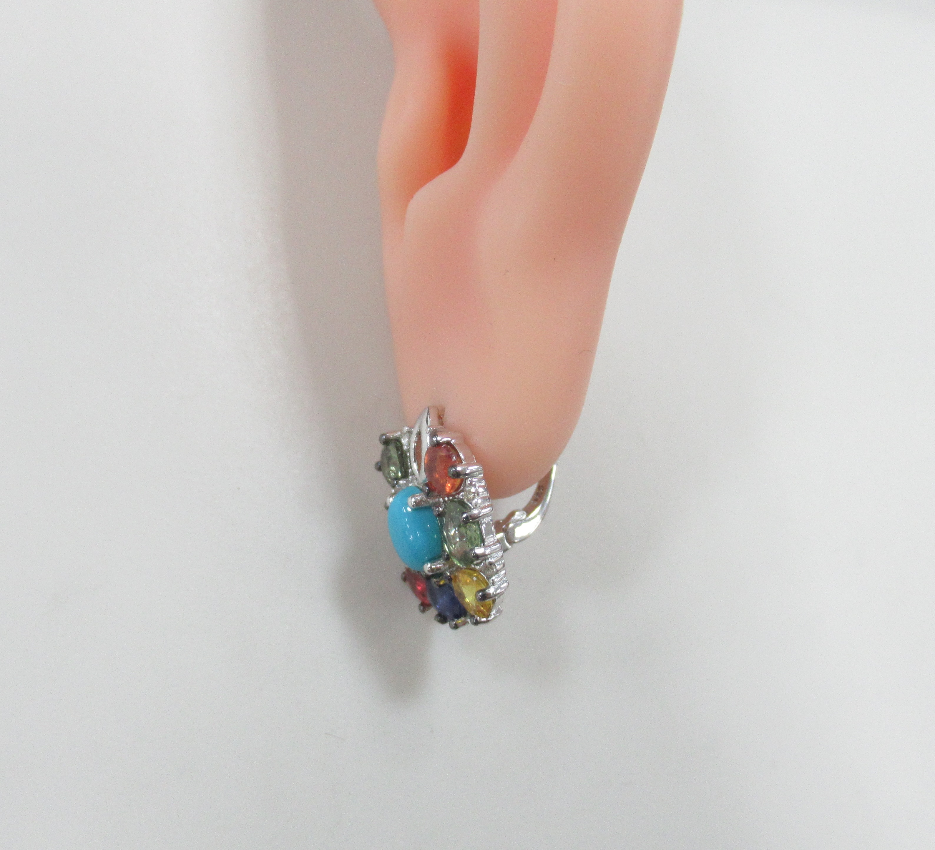 Серебряные серьги с бирюзой и мультисапфирами